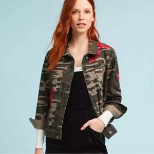 Pilcro Green Camouflage Utility Jacket with Red Accents